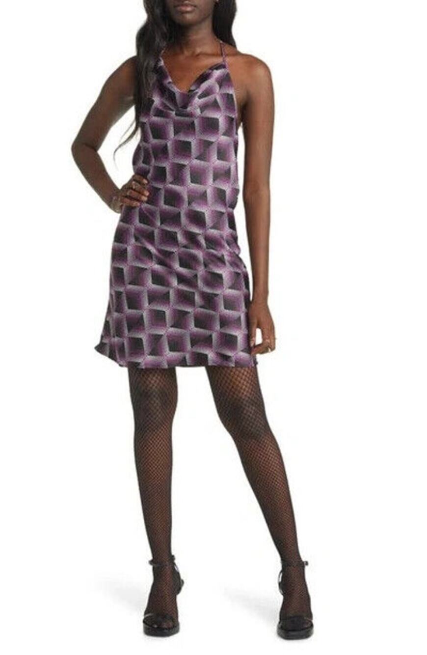 BP. Mini Dress Gingham Cowl Neck Satin Evening Preppy Party Cocktail Casual S